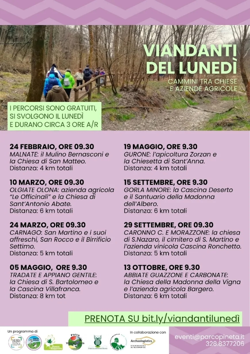 Viandanti del lunedì: il 5 maggio camminata tra Tradate e Appiano Gentile, dalla Chiesa del Carmelo per arrivare a quella di San Bartolomeo al Bosco, passando per l’azienda agricola Villafranca