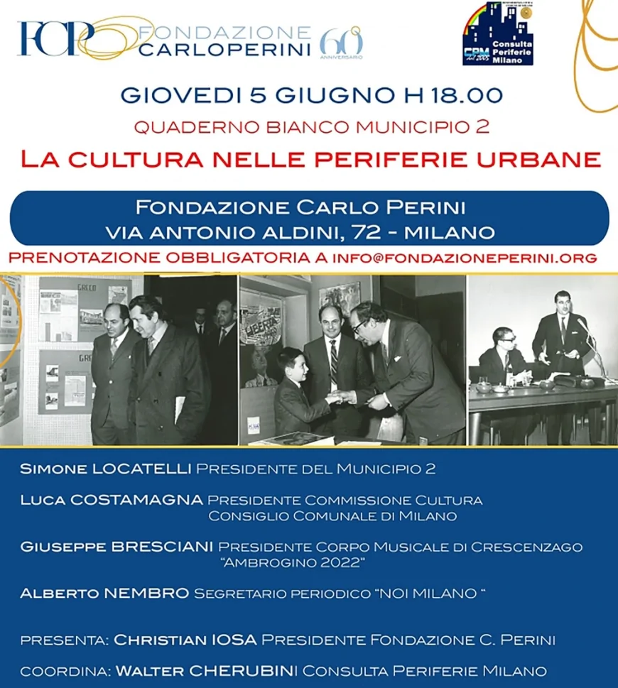 Milano, 5 giugno: La cultura nelle periferie urbane – Evento alla Fondazione Carlo Perini