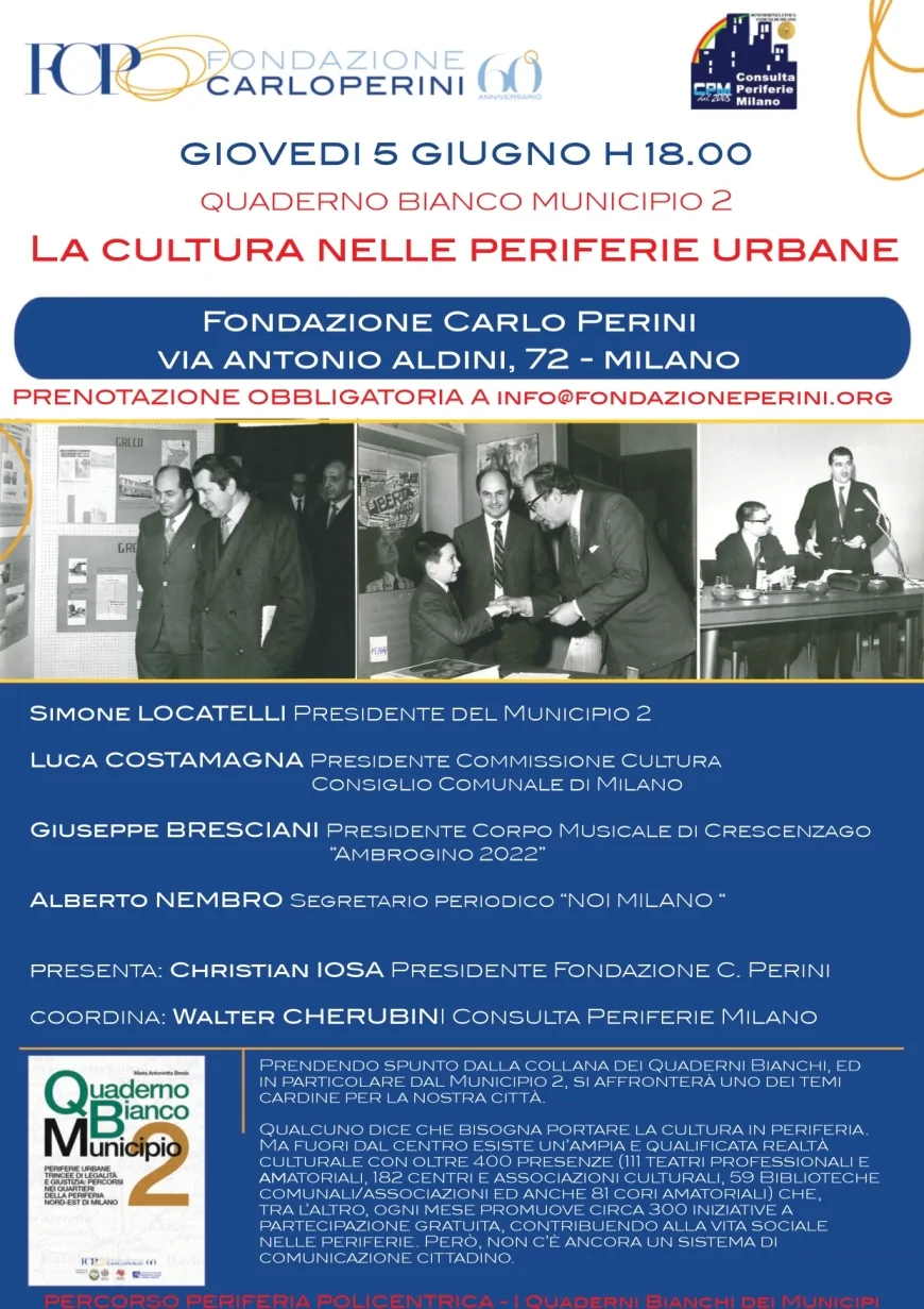 Milano, 5 giugno: La cultura nelle periferie urbane – Evento alla Fondazione Carlo Perini