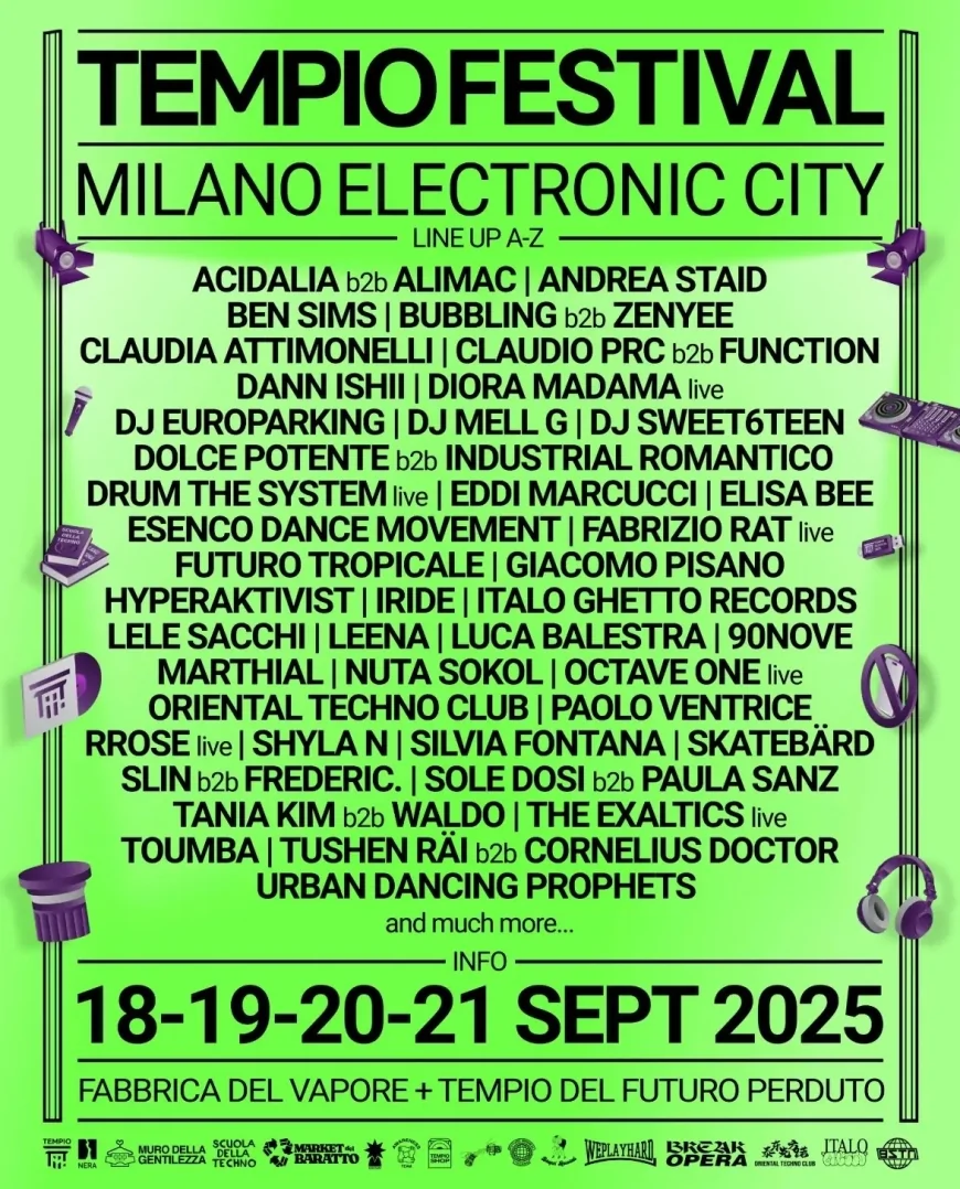 Tempio Festival 2025 a Milano: techno, arti performative e cultura dal 18 al 21 settembre