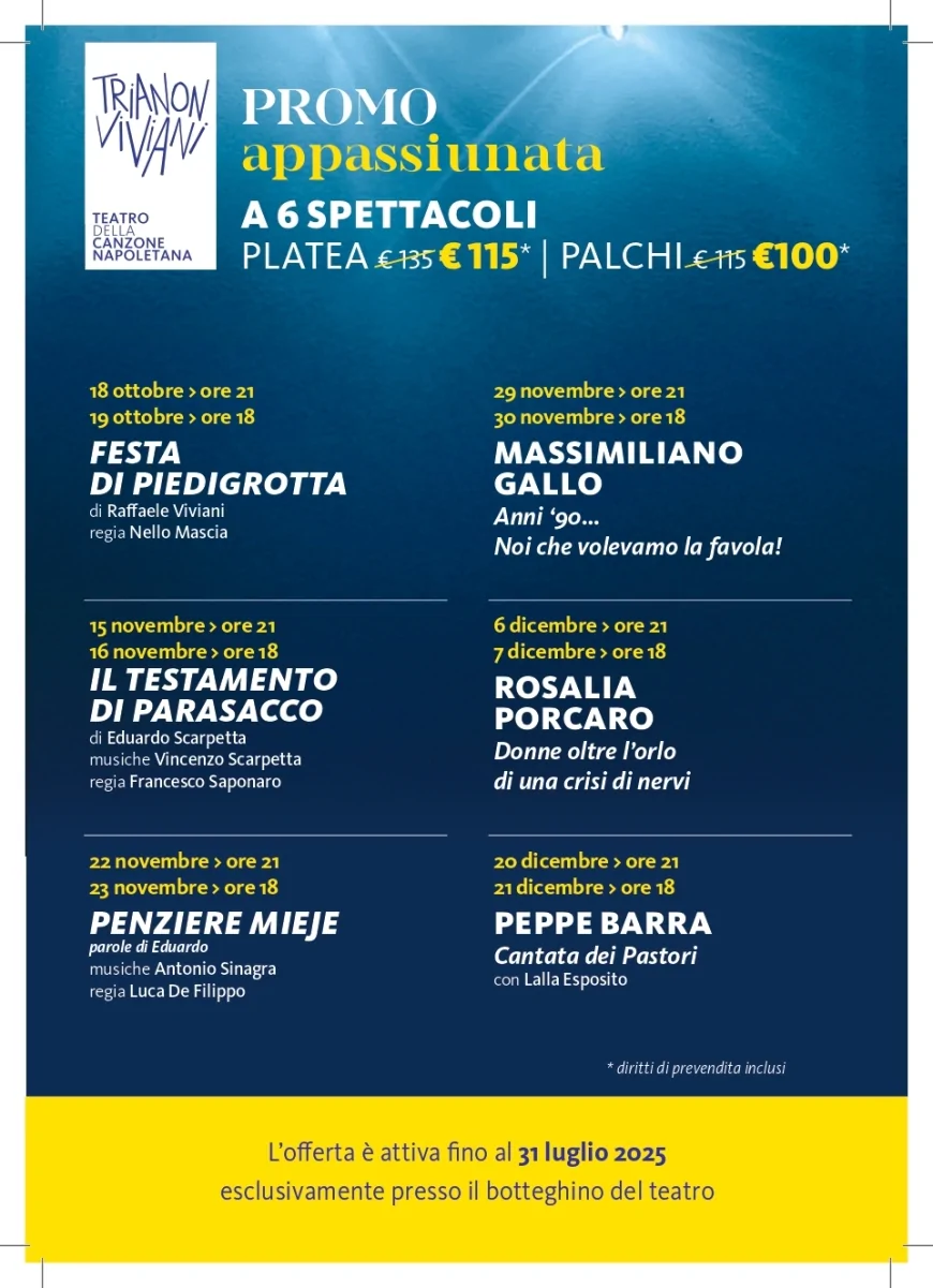 Abbonamenti in promozione al Trianon Viviani: sei spettacoli da ottobre a dicembre 2025