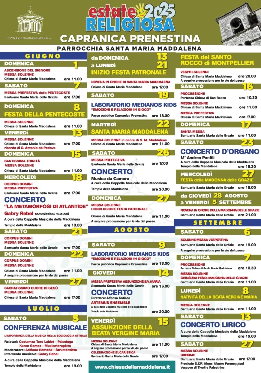 Capranica Prenestina: Estate di eventi culturali al Tempio della Maddalena