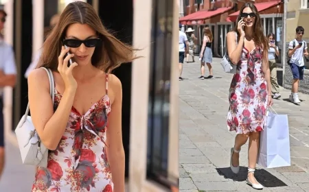 Vittoria Ceretti incanta a Milano con abito a fiori e ballerine a nastro