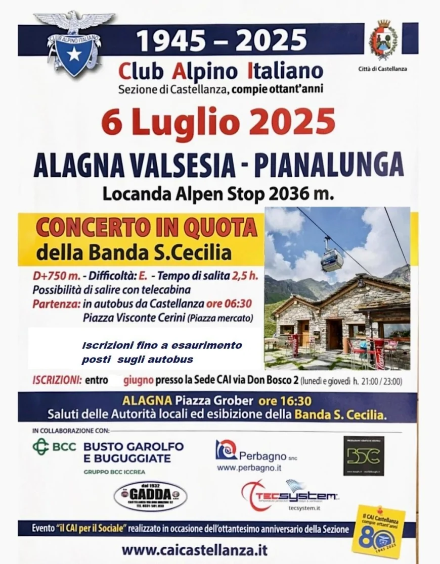 Concerto in quota a Pianalunga: Banda Santa Cecilia il 6 luglio