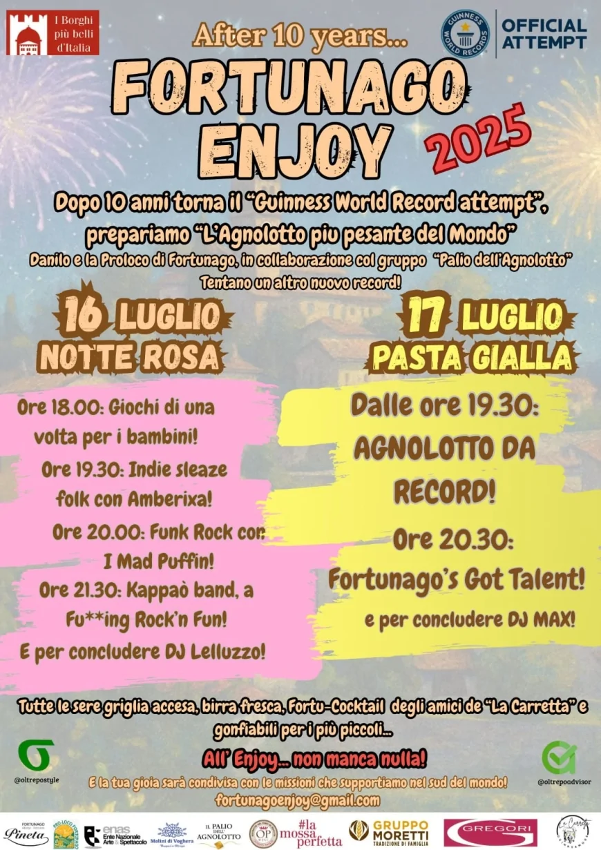 Fortunago Enjoy 2025: Guinness con l’Agnolotto più grande al mondo