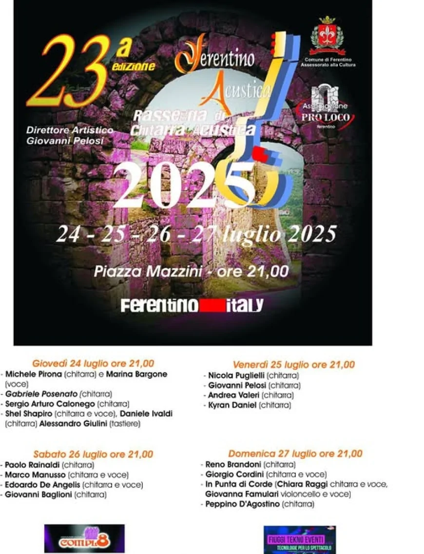 Ferentino Acustica Festival 2025: musica e anteprime dal 24 al 27 luglio con Edoardo De Angelis