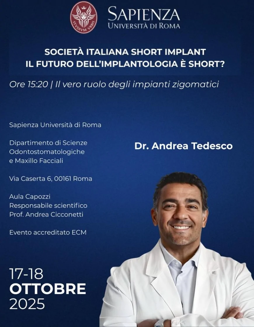 Prestigioso invito per il Dott. Andrea Tedesco a La Sapienza: l’Italia centro mondiale per l’implantologia zigomatica