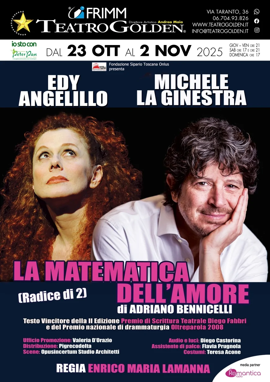 La matematica dell’amore al Teatro Golden: Edy Angelillo e Michele La Ginestra dal 23 ottobre al 2 novembre 2025