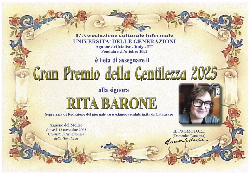 Gran Premio della Gentilezza 2025: riconoscimenti in Abruzzo, Calabria, Molise e Sicilia
