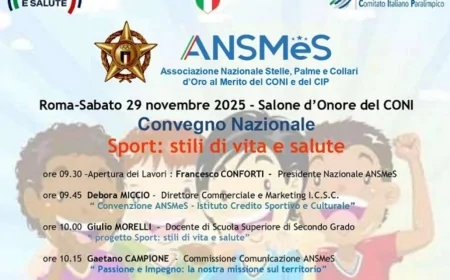 Sport, stili di vita e salute: a Roma il Convegno Nazionale ANSMeS 2025 al Salone d’Onore del CONI