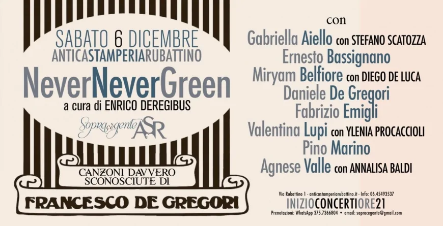 Nevernevergreen: a Roma una serata sulle canzoni meno conosciute di Francesco De Gregori