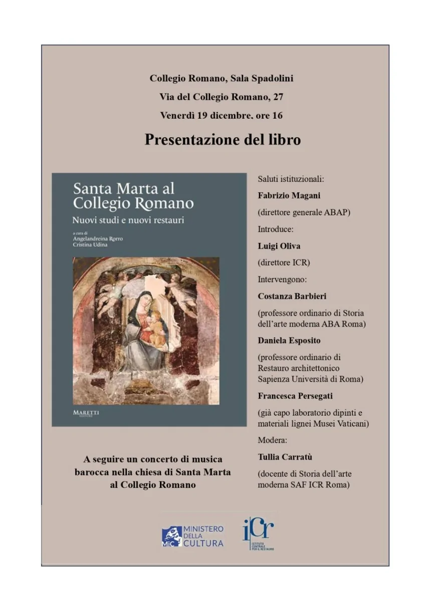 Santa Marta al Collegio Romano: nuovi studi e restauri nel volume presentato dall’ICR