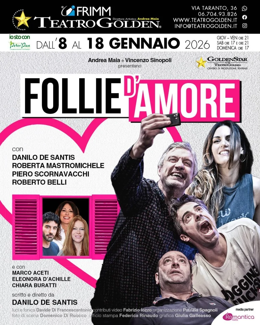 Al Teatro Golden arriva “Follie d’amore”: la nuova commedia in scena dall’8 al 18 gennaio 2026