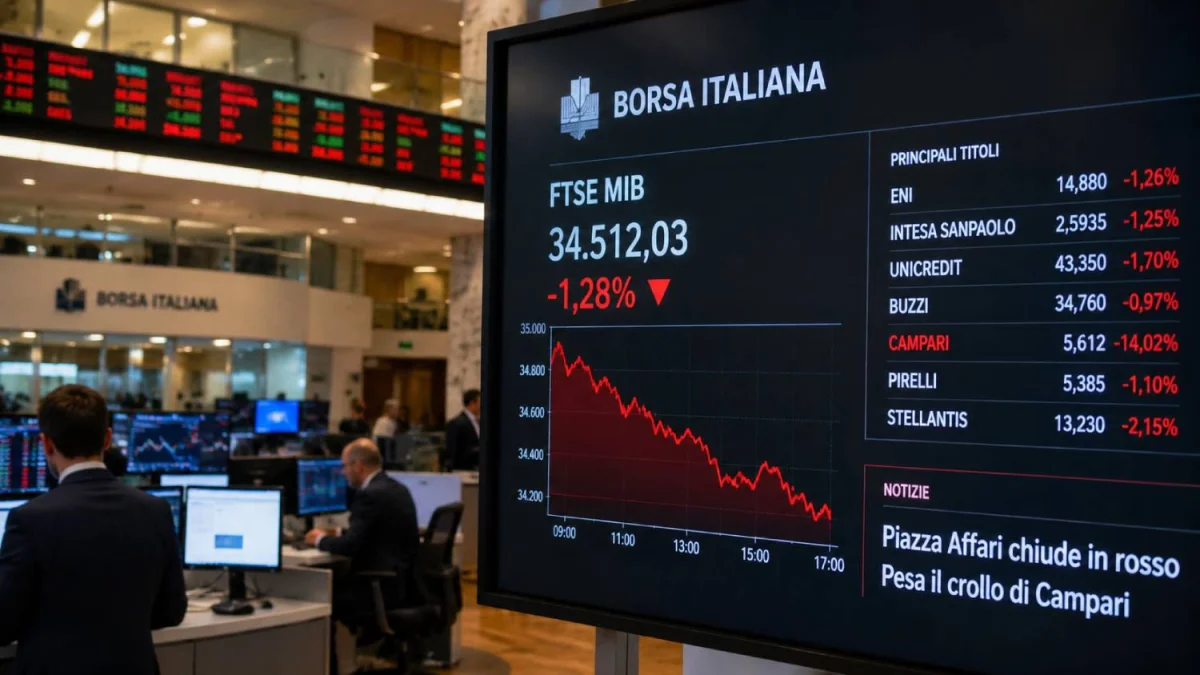Piazza Affari chiude in rosso, pesa il crollo di Campari