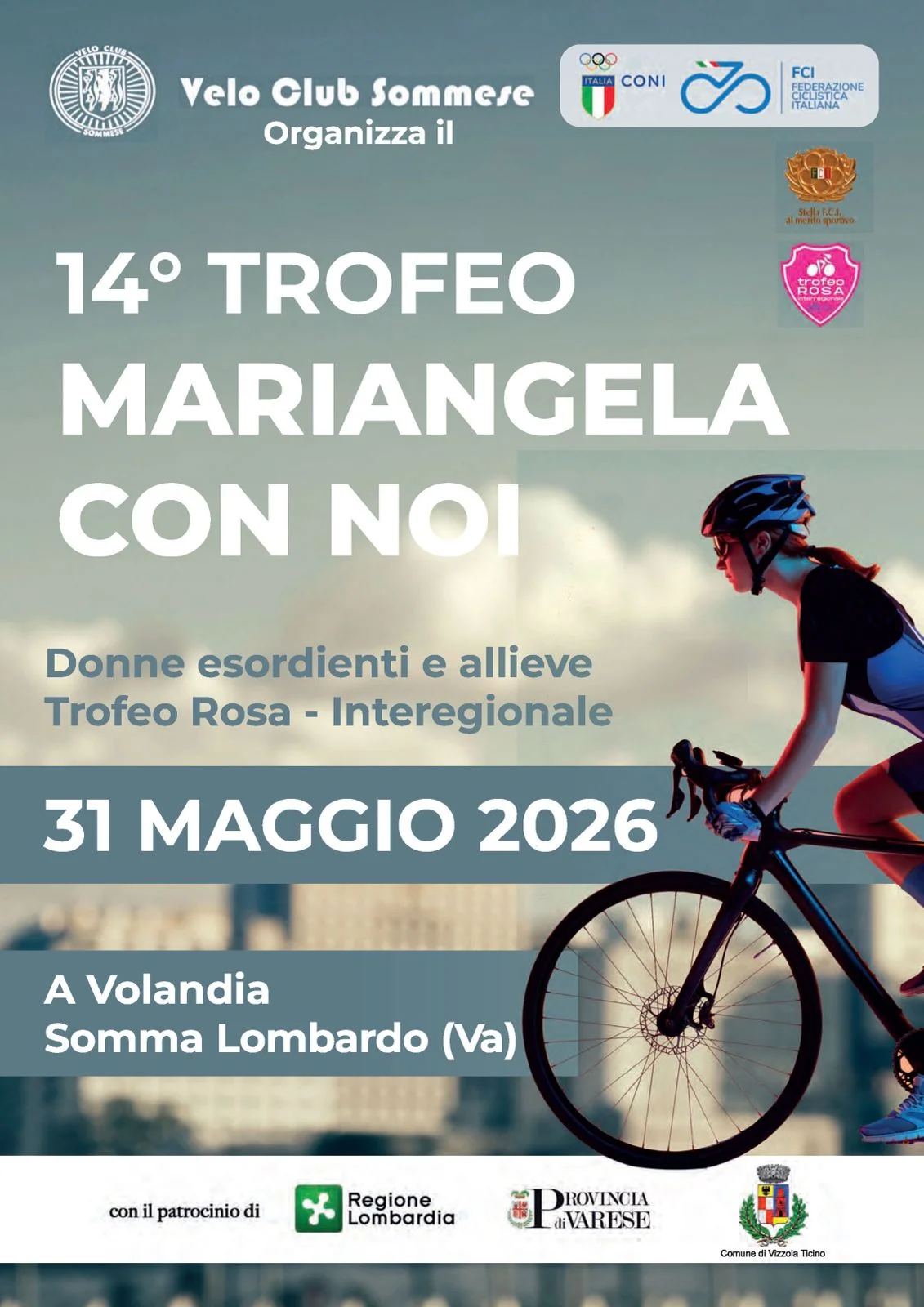 Ciclismo in rosa: il 14° Trofeo Mariangela con noi il 31 maggio prende il via da Volandia a Somma Lombardo