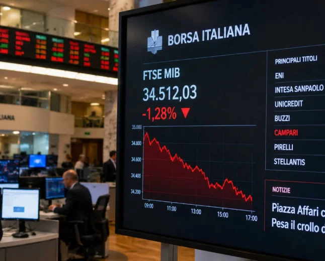 Piazza Affari chiude in rosso, pesa il crollo di Campari
