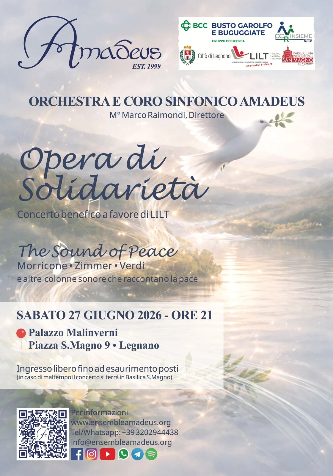 Opera di solidarietà a Legnano il 27 giugno con The Sound of Peace, concerto benefico a favore della Lilt   