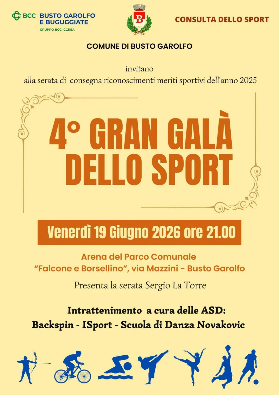 Quarto Gran Galà dello Sport a Busto Garolfo il 19 giugno