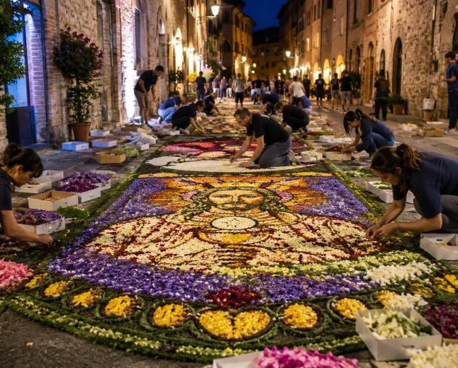 Infiorate di Spello 2026: la Notte dei Fiori racconta il lavoro segreto degli infioratori