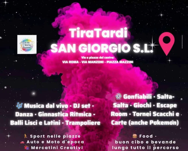 TiraTardi 2026 a San Giorgio su Legnano, una notte di festa sabato 27 giugno: beneficenza, sport, musica, negozi aperti e sapori