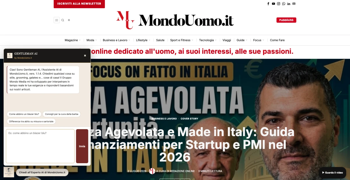 Il Gruppo Mondo Media lancia “Gentleman AI” per il magazine MondoUomo.it: il primo assistente virtuale italiano per lo stile maschile integrato con l’ultima versione di Claude