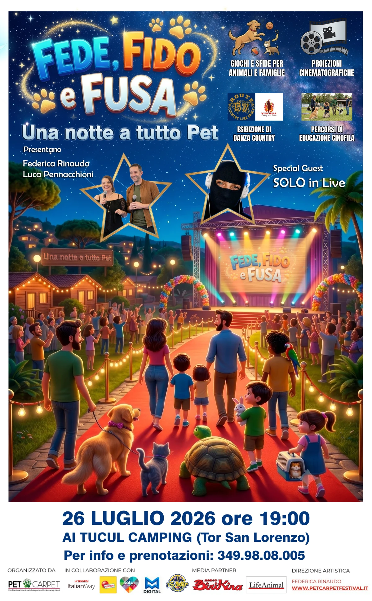 “Fede, Fido & Fusa – Una notte a tutto pet”. Ai Tucul di Tor San Lorenzo, alle porte di Roma, una serata speciale dedicata all’amore per gli animali.