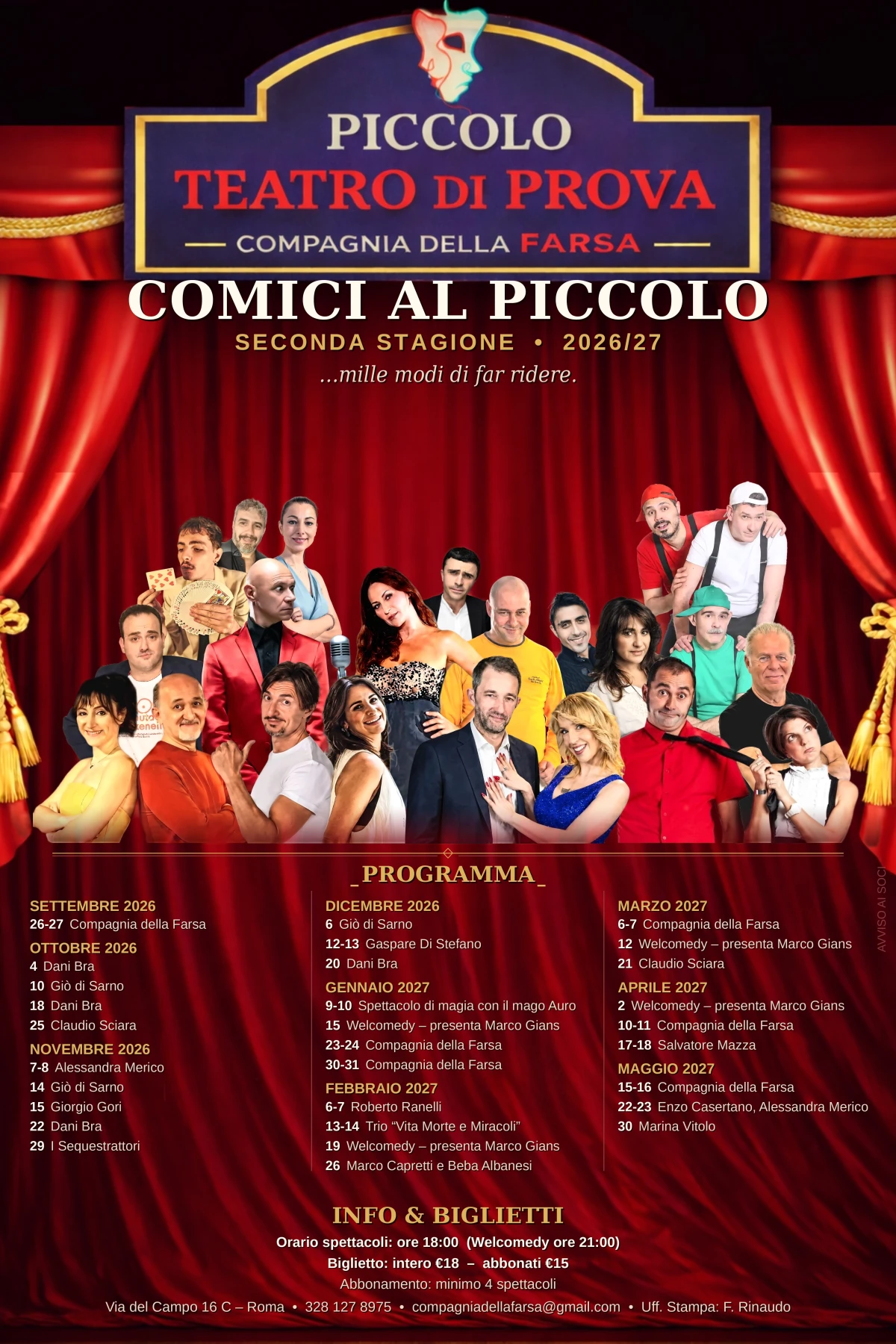 Piccolo Teatro di Prova Roma: dal 26 settembre 2026 la nuova stagione con “Sedia per due”