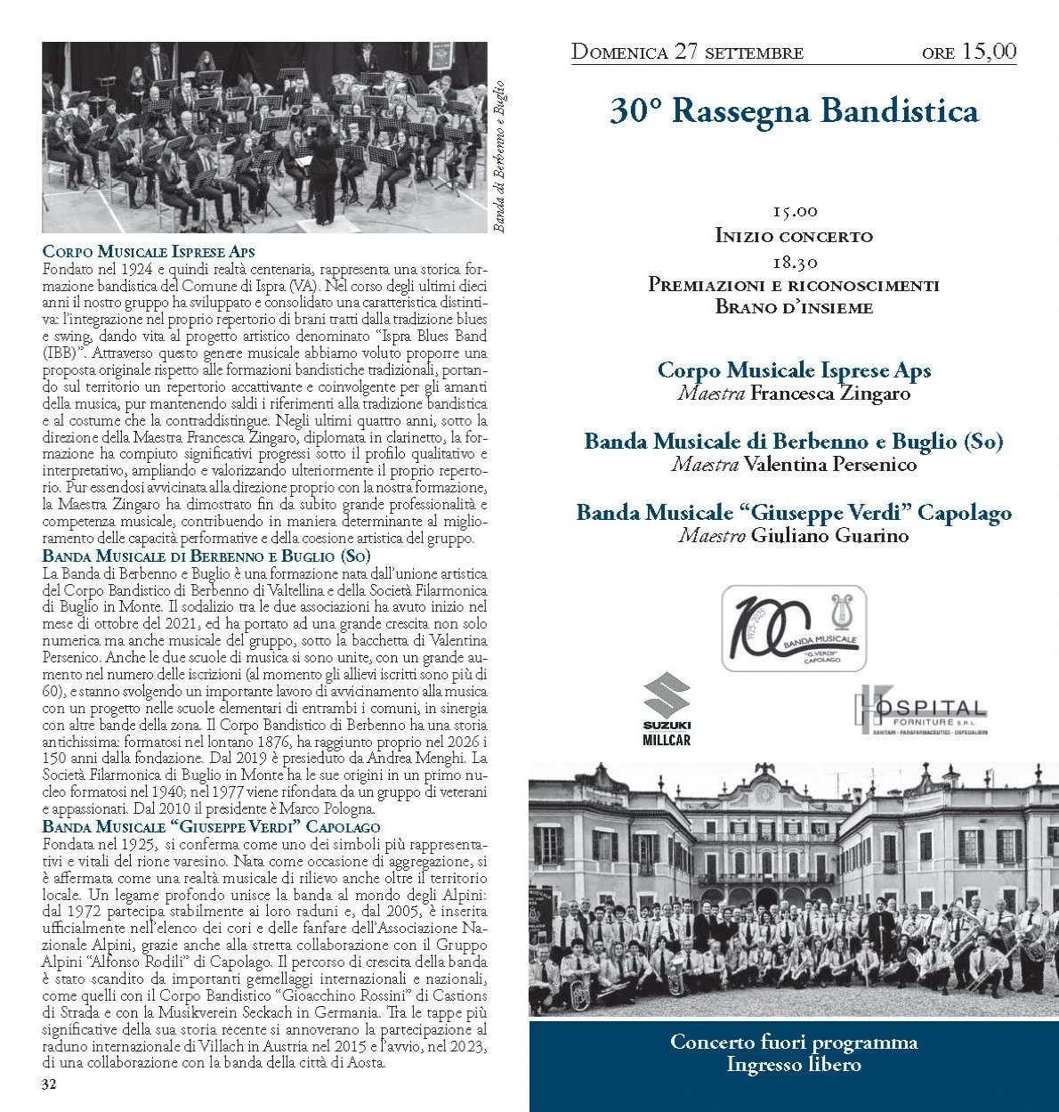 A Villa Cagnola la 30ª Rassegna Bandistica: tre bande in concerto domenica 27 settembre a Gazzada Schianno